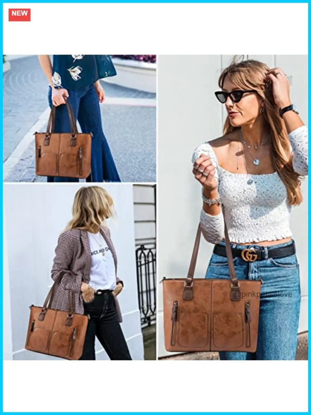 Large Faux Leather Shoulder Tote Bag Multi-Pockets Work Satchel